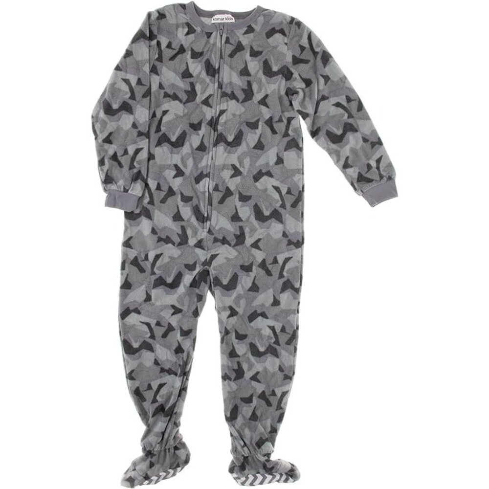 Komar Kids Boys Gray Camo Fleece Blanket Sleeper Footed Pajamas Size 10-12 Large
